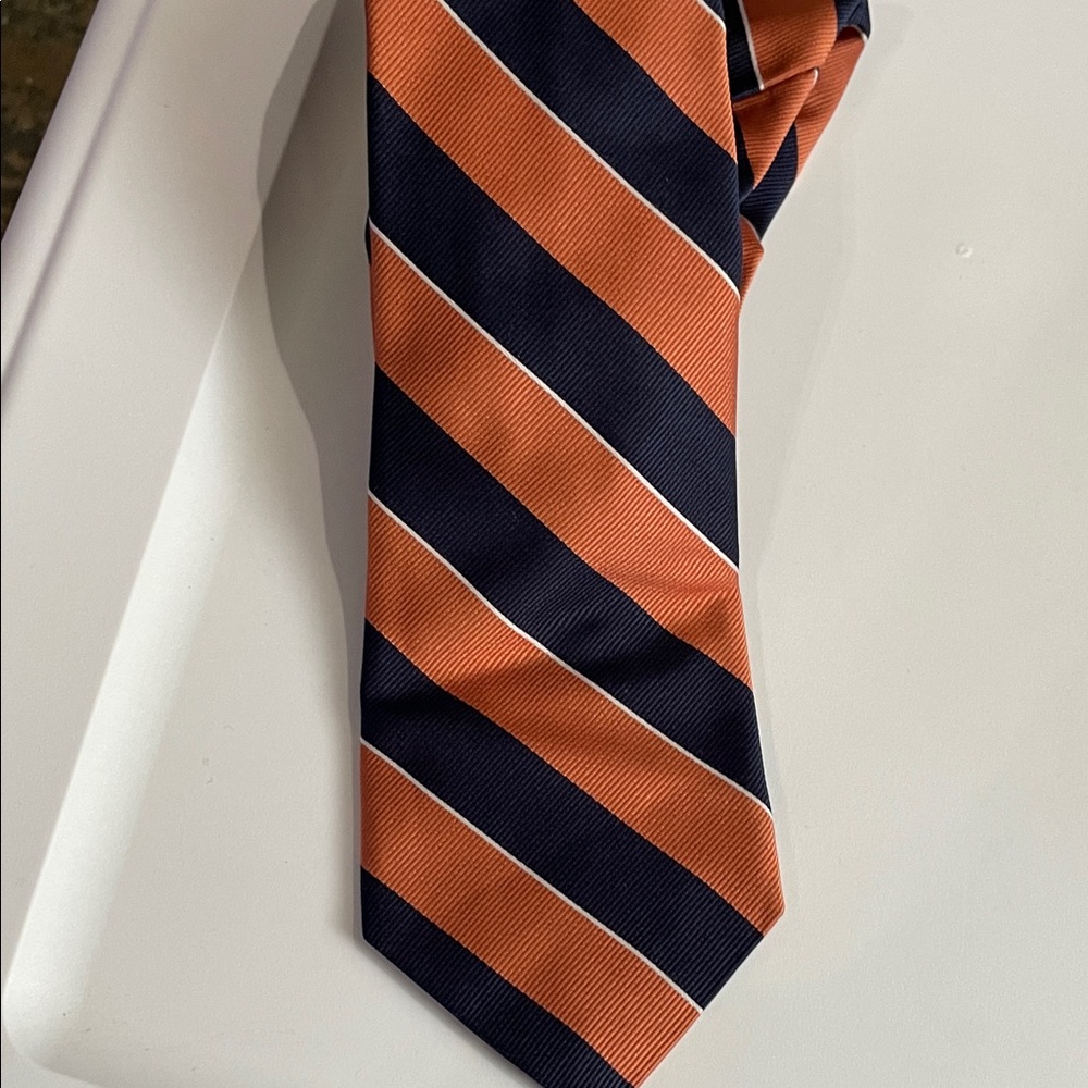 Men's Diagonal 1901 Orange  & Navy Silk Tie Auburn Collegiate Made in USA